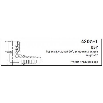 4207~1 BSP Кованый, угловой 90°, внутренняя резьба конус 60°