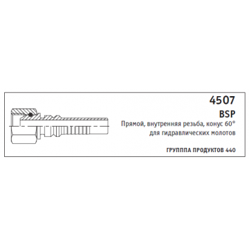 4507 BSP Прямой, внутренняя резьба, конус 60° для гидравлических молотов