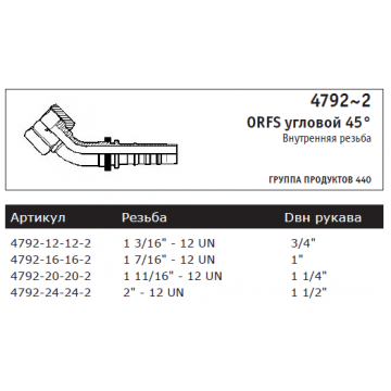ORFS угловой 45° Внутренняя резьба