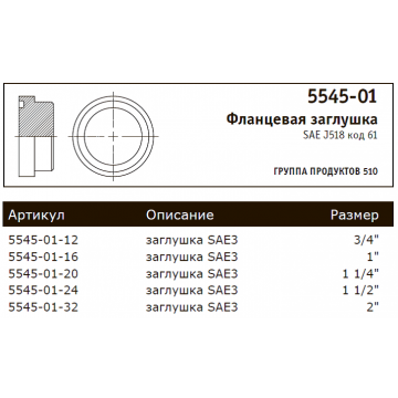Фланцевая заглушка SAE J518 код 61