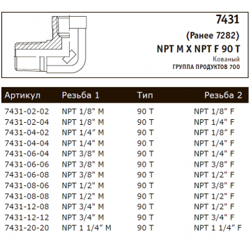 Адаптер NPT M X NPT F 90 T